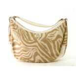 A Lambertson Truex handbag in zebra print jute fabric with cream leather accents and strap. Labelled