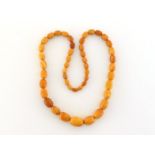 A butterscotch amber bead necklace, composed of 28 - 12mm graduated oval beads, individually