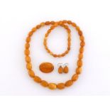 A butterscotch amber bead necklace, composed of graduated 20-10mm, individually knotted, no clasp,