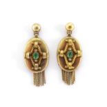 A pair of 19th century Austro-Hungarian gold, emerald and seed pearl earrings, minor gold mark for