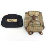 BURBERRY, a tartan design back pack, with gilt metal fittings, 30cm long, together with a Moschino