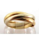 CARTIER, an 18 carat three colour gold trinity ring, no. BZ527, signed, finger size L, 4.8gms,