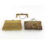 Two 1950s clutch bags, one of tapestry, with a paste and enamel set frame, 22 x 14cm; the second,