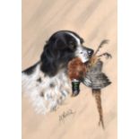 A NIELD (BRITISH), FRAMED EARLY 20TH CENTURY PASTEL, signed, hunting dog with a dead bird in