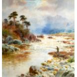 HENRY B WIMBRUSH (1858-1943), Framed Watercolour, signed, A male fishing in a river, "Glen Cannich".