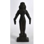 AN 18TH CENTURY INDIAN BRONZE FIGURE OF A BUDDHIST GOD modelled with hands by her sides. 6.5ins