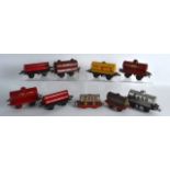 A SMALL COLLECTION OF VINTAGE HORNBY MECCANO TINPLATE 'OIL' WAGONS. (qty)