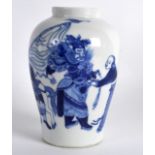 A 19TH CENTURY CHINESE BLUE AND WHITE BALUSTER VASE bearing Kangxi marks to base, painted with a