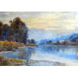 T W BROWN (SCOTTISH), FRAMED WATERCOLOUR, signed, Idyllic river scene. 10ins x 1 ft. 2.5ins.