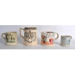 A COLLECTION OF FOUR 19TH CENTURY POTTERY MUGS of various forms and sizes. Largest 4.75ins high. (