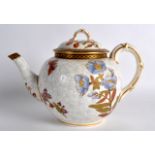 A ROYAL WORCESTER AESTHETIC MOVEMENT TEAPOT AND COVER painted with butterflies and flowers. 9Ins