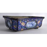 A GOOD 18TH CENTURY CHINESE CANTON ENAMEL RECTANGULAR CENSER Qianlong, painted with blue