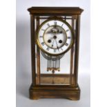 AN EARLY 20TH CENTURY FRENCH FOUR GLASS REGULATOR MANTEL CLOCK with white enamel dial. 12.25ins