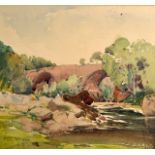 M.C.STEVENS (SCOTTISH), FRAMED EARLY 20TH CENTURY WATERCOLOUR, signed, "The Esk at Gilnockie". 10ins