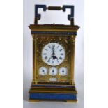 A LARGE FRENCH CASED HARDSTONE INSET CARRIAGE REPEATER CLOCK with three subsidiary dials and