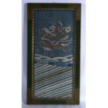 A FRAMED 19TH CENTURY CHINESE KESI SILKWORK PANEL depicting a four claw dragon clutching pearl, over