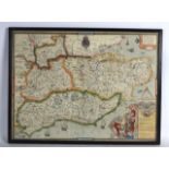 A FRAMED 18TH CENTURY HAND FINISHED MAP OF HERTFORDSHIRE. 1Ft 10ins x 1ft 4ins.