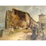 WILLIAM RUSSELL FLINT, A FRAMED PRINT, Woman in a dusty street. 10ins x 1 ft. 3ins.