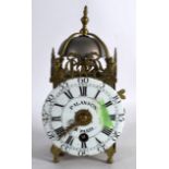 AN EARLY FRENCH BRASS LANTERN CLOCK with white enamel dial signed Palanson A Paris, painted with