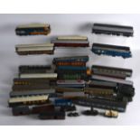 A BOX OF VINTAGE TRAINS including Hornby, Triang etc. (qty)
