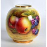 A SMALL ROYAL WORCESTER FRUIT PAINTED POT by D Bowkett. 3Ins wide.