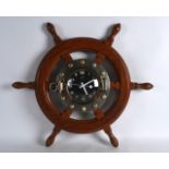 A RETRO JAPANESE LANDEX 'SHIPS WHEEL' WALL CLOCK. 2Ft wide.