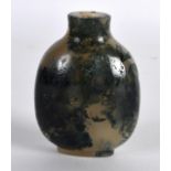 A 19TH CENTURY CHINESE CARVED MOSS AGATE SNUFF BOTTLE with dark green inclusions. 2.25ins high.