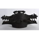 AN UNUSUAL EARLY 20TH CENTURY AFRICAN TRIBAL MASK in the form of a double crocodile head. 12Ins