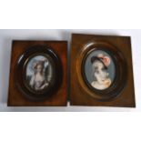 A LARGE 19TH CENTURY PAINTED PORTRAIT IVORY MINIATURE depicting a female with a feather within her