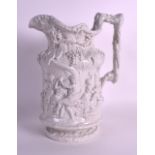 A LARGE VICTORIAN CHARLES MEIGH POTTERY JUG decorated in relief with figures dancing around grape