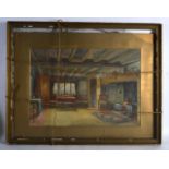 PE BISHOPP (EARLY 20TH CENTURY), FRAMED WATERCOLOUR, an interior. 1 ft. 3ins x 1 ft. 9ins.