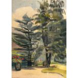 H D STEWART (SCOTTISH), FRAMED EARLY 20TH CENTURY WATERCOLOUR, sunny day at the park. 1 ft. 2ins x