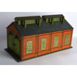 A GOOD LARGE HORNBY MECCANO TIN PLATE TRAIN STATION with opening doors and extensive decals. 1Ft