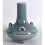 A CHINESE CLAIR DE LUNE PORCELAIN SQUAT VASE bearing Yongzheng marks to base, with triple loop