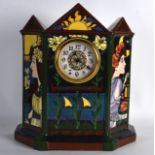 A LOVELY FOLEY INTARSIO 'CARPE DIEM' MANTEL CLOCK with white dial, painted with classical maidens