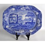 A COPELANDS SPODES ITALIAN BLUE AND WHITE RECTANGULAR PLATTER decorated with figures