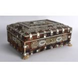 A 19TH CENTURY ANGLO INDIAN TORTOISESHELL AND IVORY CASKET inset with a central portrait of a
