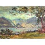 J BARNEY (1903), FRAMED WATERCOLOUR, signed & dated, Mountainous Landscape. 9.5ins x 1 ft. 1.5ins.