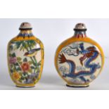 A CHINESE CANTON ENAMEL SNUFF BOTTLE AND STOPPER 20th Century, together with another similar,