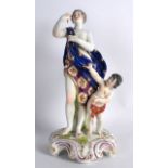 AN EARLY 19TH CENTURY DERBY PORCELAIN FIGURE OF A FEMALE modelled standing beside a child, upon a