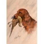 A NIELD (BRITISH), FRAMED EARLY 20TH CENTURY PASTEL, signed, hunting dog with a dead bird in