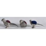 3 x NOVELTY SILVER BIRD PIN CUSHIONS. (3)