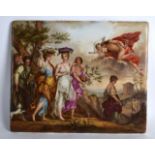 A FINE LATE 19TH CENTURY GERMAN PORCELAIN PANEL painted with classical females and a hound within