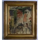 CONTINENTAL SCHOOL, Framed Watercolour, signed H E, Figures in a café. 1 ft. 1ins x 11ins.