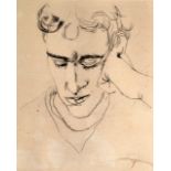 K O'RIORDAN (20TH CENTURY), FRAMED SKETCH, signed, male resting his head on his hand.