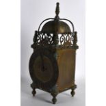 A VICTORIAN BRASS LANTERN CLOCK in the 17th Century style, the dial engraved with foliage and