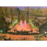 A LIMITED EDITION 164/1000 PENCIL SIGNED LITHOGRAPH depicting the Magic Fountain Barcelona Spain, in