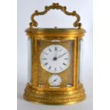 A FINE 19TH CENTURY FRENCH OVAL CARRIAGE CLOCK by Droucourt of Paris, engraved all over with flowers