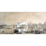 W PARROTT (1813-1869), FRAMED PRINT, Westminster & Hungerford from Waterloo Bridge. 8ins x 1 ft.