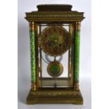 A GOOD LATE 19TH CENTURY FRENCH BRASS AND ENAMEL REGULATOR MANTEL CLOCK decorated with flowers and